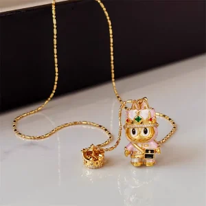 Cute Pink Glazed Rabbit Pendant Necklace for Women Fashion Vintage Exquisite Long Sweater Chain Trendy all-match Jewelry Gift