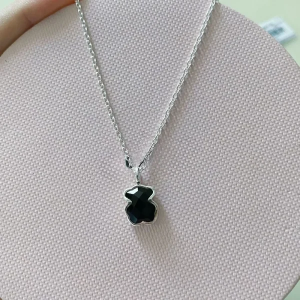 S925 sterling silver white black agate little bear classic designer pendant necklace choker for women girls small bears short chain chokers necklaces jewelry