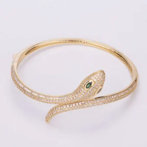 DHCollections Serpent Bracelet - Gold/Rose Gold/Silver Plated Snake Jewelry with Stones for Women (17.1cm Inner Circumference)