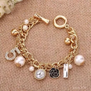 DHcollections Korean Style Multi-layer Small Flower Number 5 Metal Chain Bracelet Jewelry Handmade